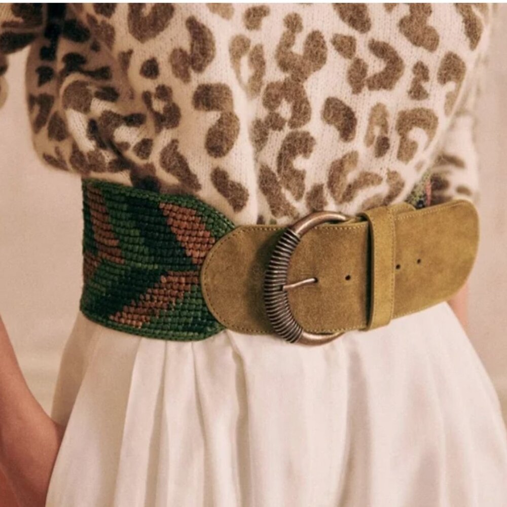 NWT Sezane Carlie Belt, Multicoloured / Khaki, Size 90 / Medium